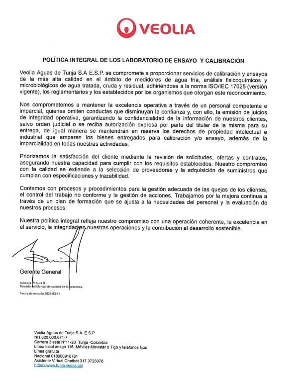Política integral de los laboratorios de ensayo y calibración
