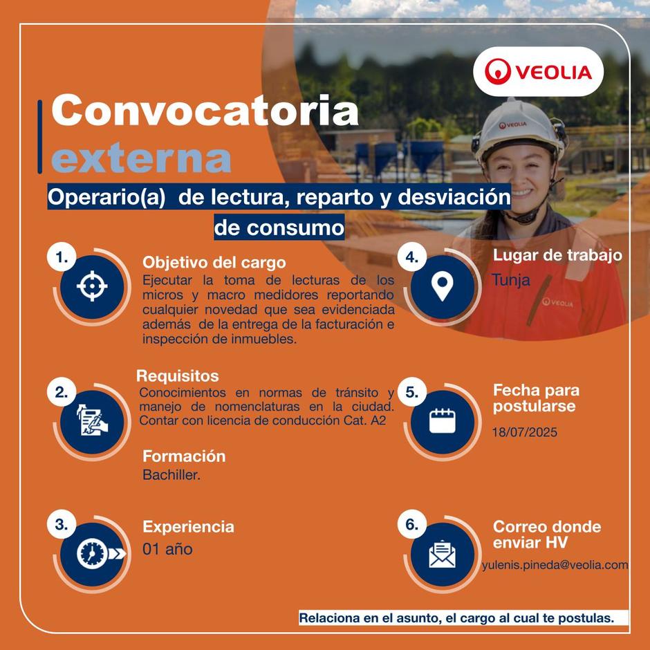 Convocatoria personal operario lectura, reparto y desviación de consumo